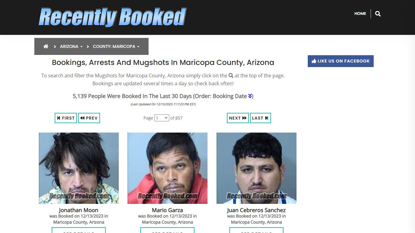 Bookings, Arrests and Mugshots in Maricopa County, Arizona